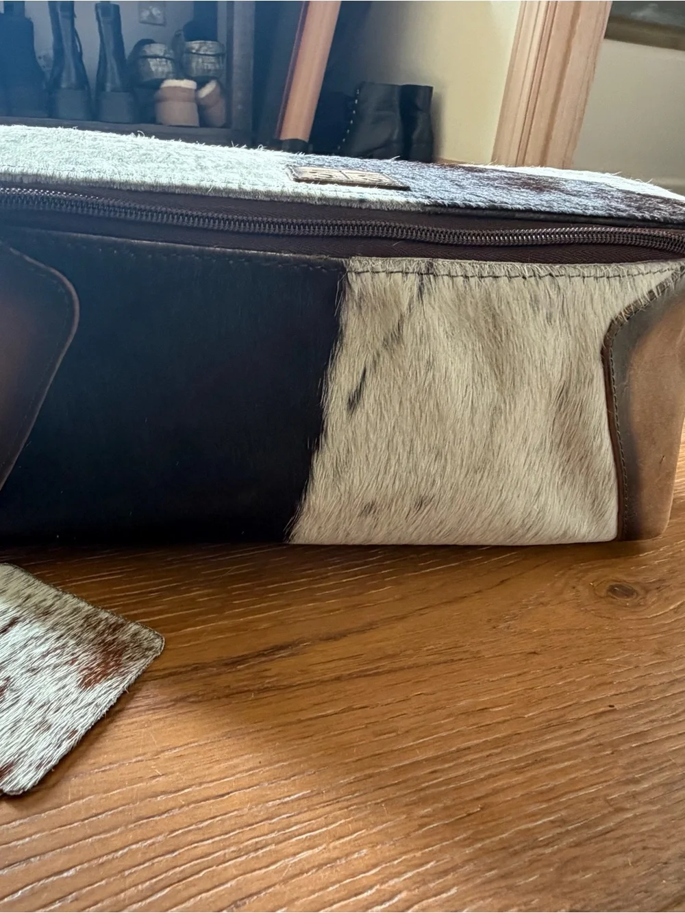 STS Ranchwear Black & White Cowhide Travel Dopp Kit